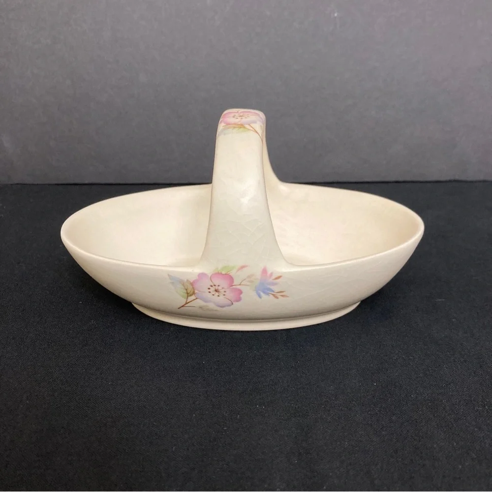 Vtg Aldridge Pottery Co Floral Dish w/ Handle England Cottage